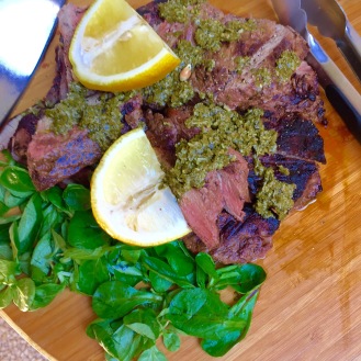 BBQ beef entrecôte with green sauce